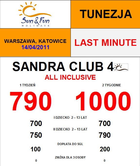 LAST MINUTE Sandra Club