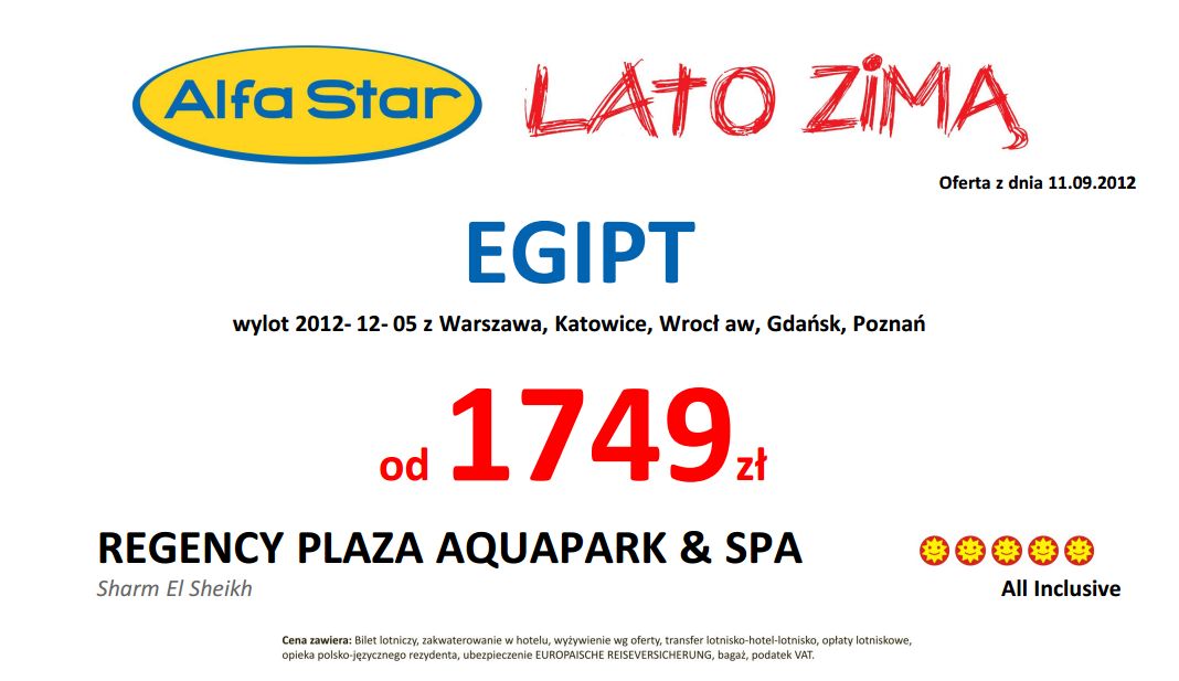 ALFA STAR: EGIPT - Zima 2012/13 już w sprzedaży!