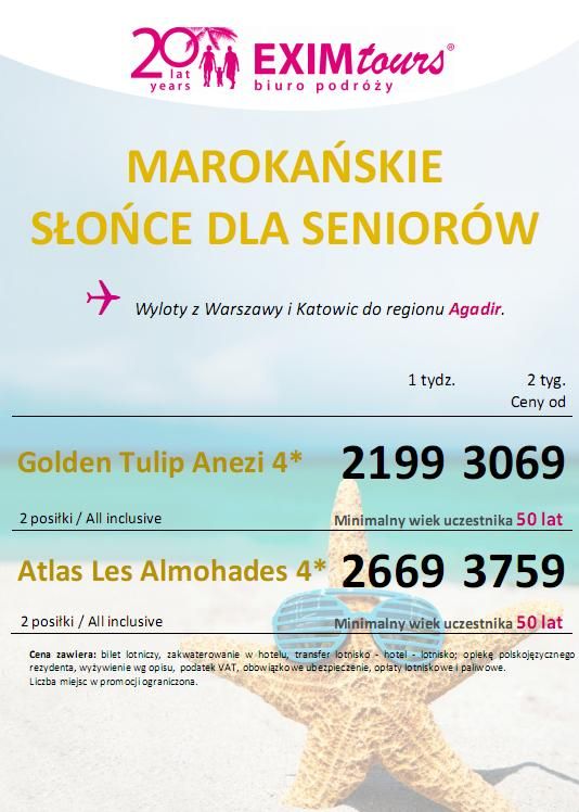 Marokańskie Słońce dla Seniorów! Ceny już od 2199 PLN!!!