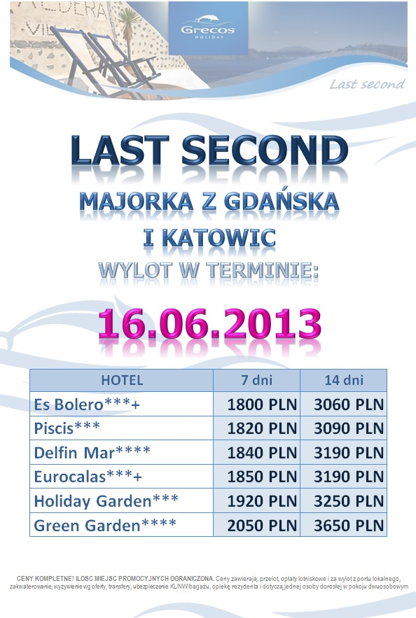 Last Second Majorka! Wylot z Gdańska i Katowic 16 czerwca, ceny od 1800 zl