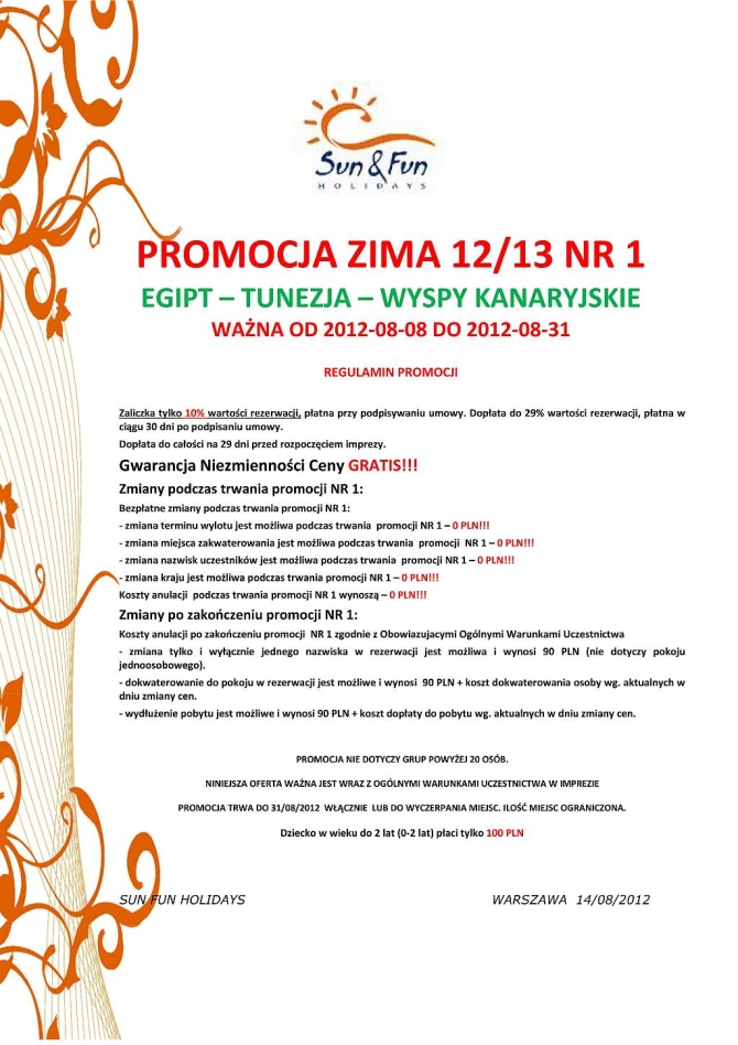 SUN & FUN: PROMOCJA Zima 2012/13 NR 1